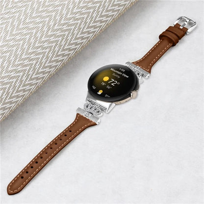 For Google Pixel Watch / Watch 2 Silver Buckle Genuine Cowhide Leather Band Crown Watch Strap
