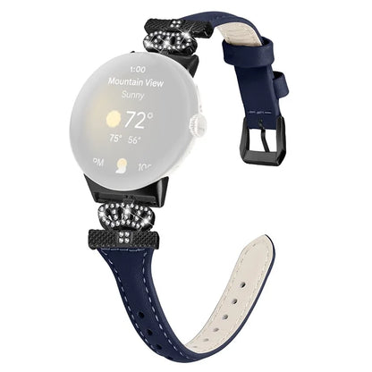 For Google Pixel Watch / Watch 2 Black Buckle Watch Strap Crown Rhinestone Connector Wrist Band