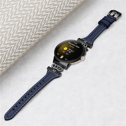 For Google Pixel Watch / Watch 2 Black Buckle Watch Strap Crown Rhinestone Connector Wrist Band