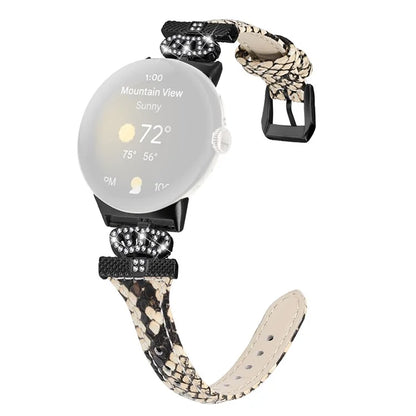 For Google Pixel Watch / Watch 2 Black Buckle Watch Strap Crown Rhinestone Connector Wrist Band
