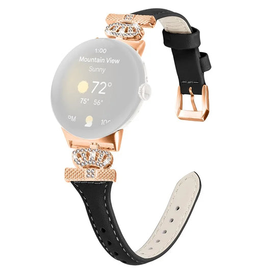 For Google Pixel Watch / Watch 2 Rose Gold Buckle Watch Band Strap with Crown-Shape Connector