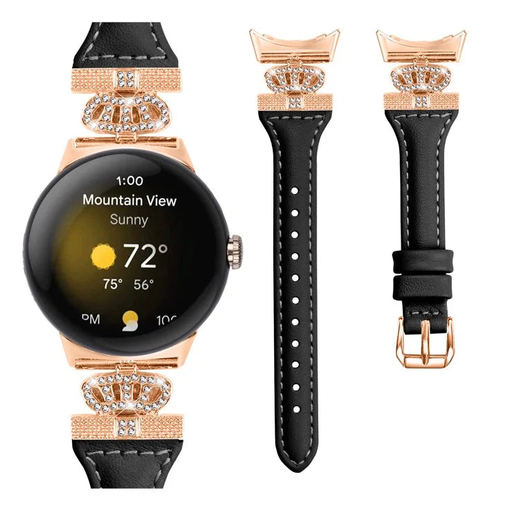 For Google Pixel Watch / Watch 2 Rose Gold Buckle Watch Band Strap with Crown-Shape Connector