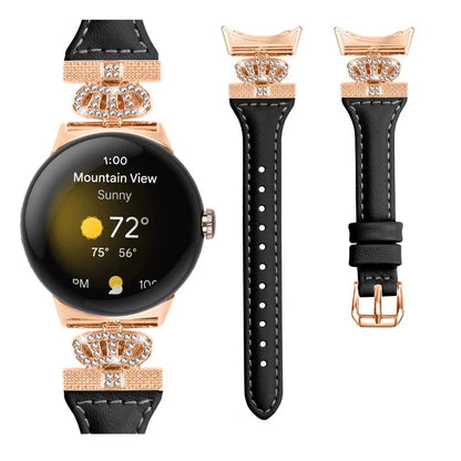For Google Pixel Watch / Watch 2 Rose Gold Buckle Watch Band Strap with Crown-Shape Connector