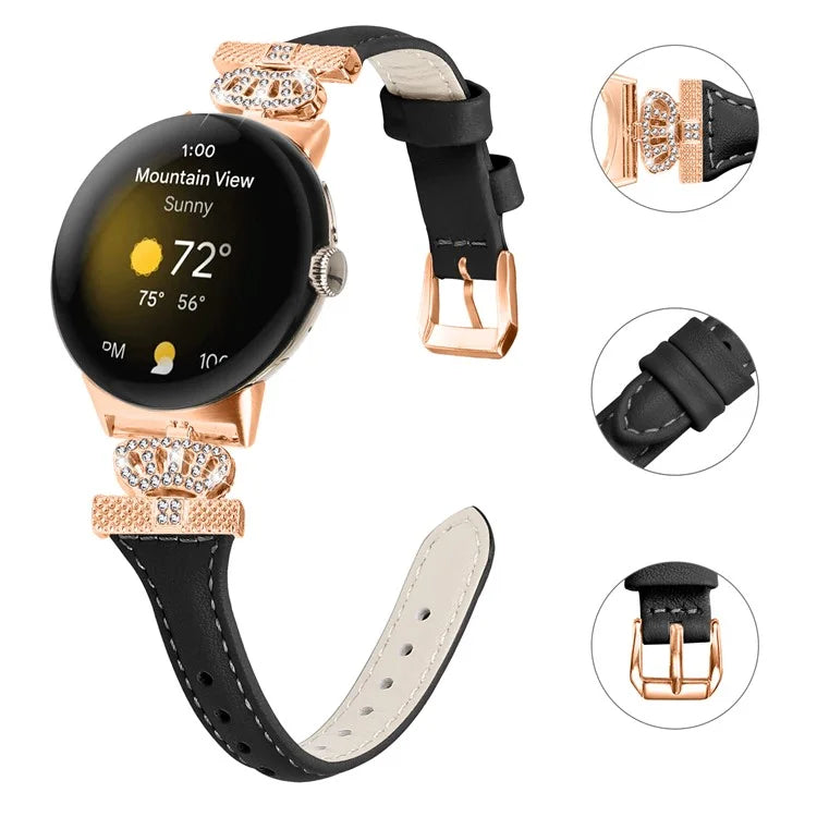 For Google Pixel Watch / Watch 2 Rose Gold Buckle Watch Band Strap with Crown-Shape Connector