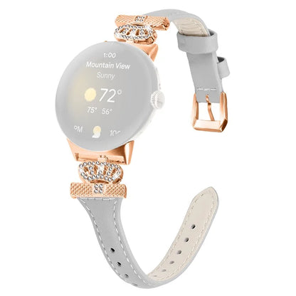 For Google Pixel Watch / Watch 2 Rose Gold Buckle Watch Band Strap with Crown-Shape Connector