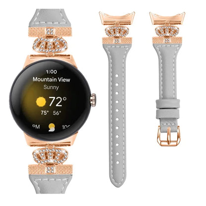 For Google Pixel Watch / Watch 2 Rose Gold Buckle Watch Band Strap with Crown-Shape Connector
