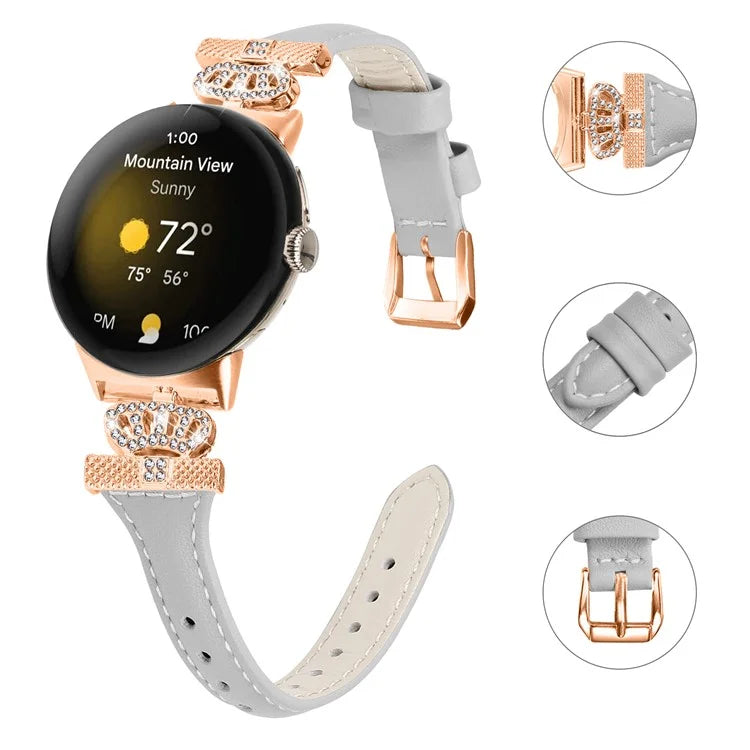 For Google Pixel Watch / Watch 2 Rose Gold Buckle Watch Band Strap with Crown-Shape Connector