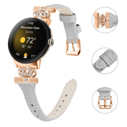 For Google Pixel Watch / Watch 2 Rose Gold Buckle Watch Band Strap with Crown-Shape Connector