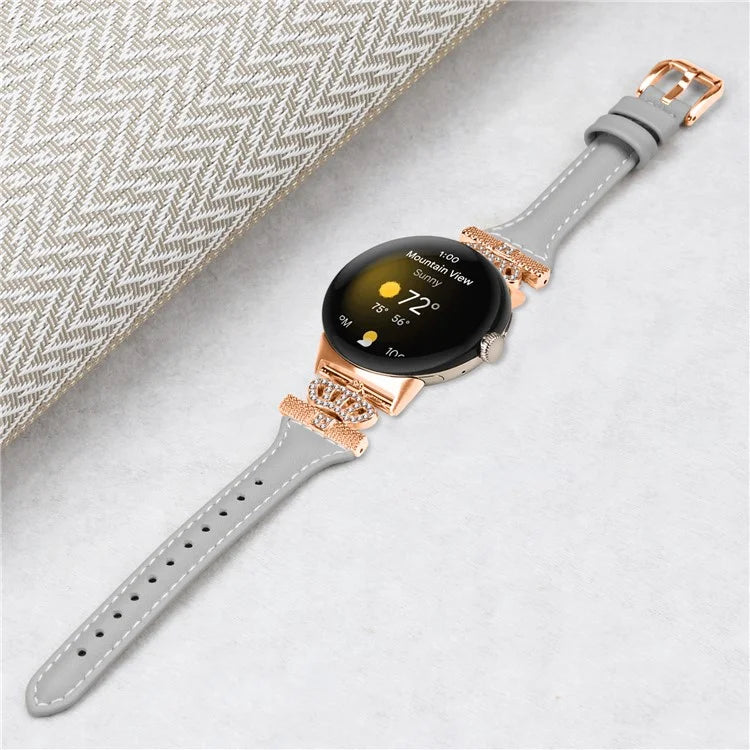 For Google Pixel Watch / Watch 2 Rose Gold Buckle Watch Band Strap with Crown-Shape Connector