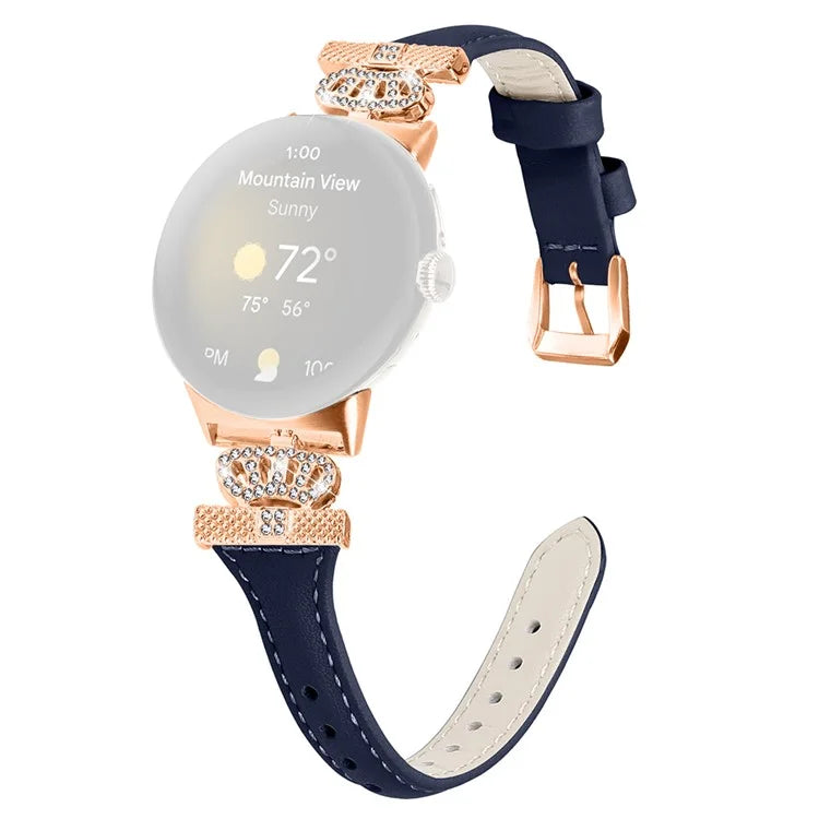 For Google Pixel Watch / Watch 2 Rose Gold Buckle Watch Band Strap with Crown-Shape Connector