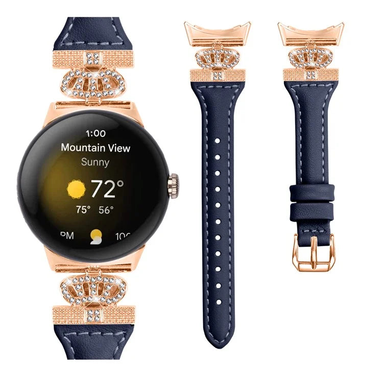 For Google Pixel Watch / Watch 2 Rose Gold Buckle Watch Band Strap with Crown-Shape Connector