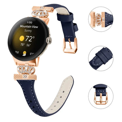 For Google Pixel Watch / Watch 2 Rose Gold Buckle Watch Band Strap with Crown-Shape Connector