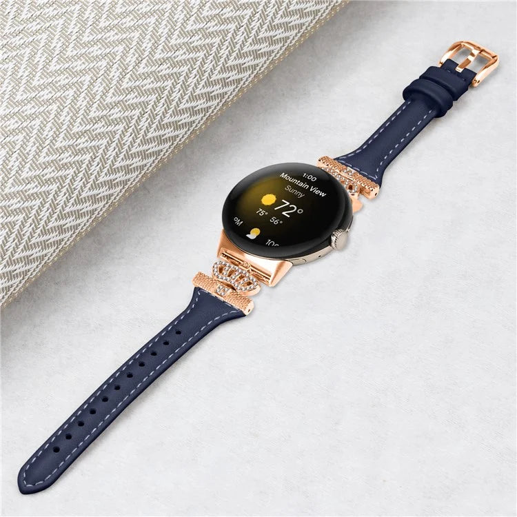 For Google Pixel Watch / Watch 2 Rose Gold Buckle Watch Band Strap with Crown-Shape Connector
