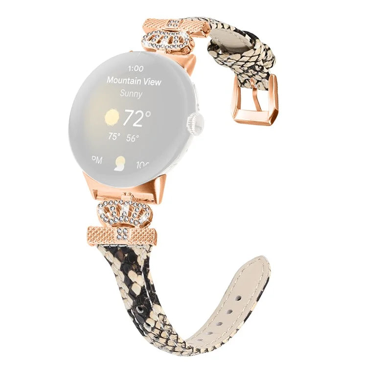 For Google Pixel Watch / Watch 2 Rose Gold Buckle Watch Band Strap with Crown-Shape Connector