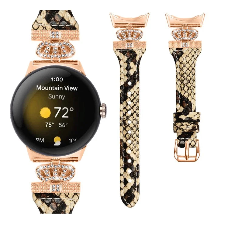 For Google Pixel Watch / Watch 2 Rose Gold Buckle Watch Band Strap with Crown-Shape Connector