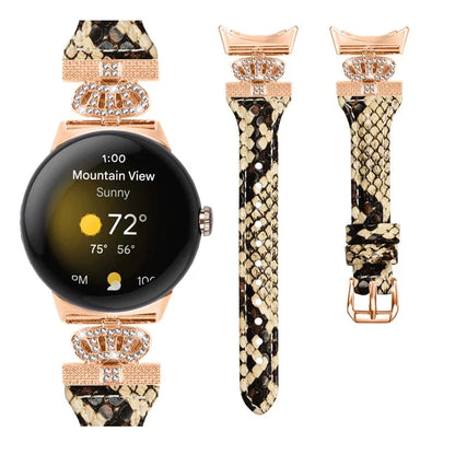 For Google Pixel Watch / Watch 2 Rose Gold Buckle Watch Band Strap with Crown-Shape Connector