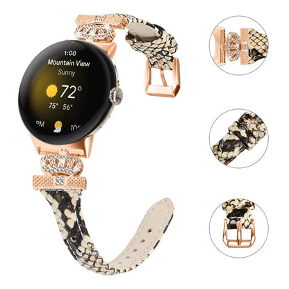 For Google Pixel Watch / Watch 2 Rose Gold Buckle Watch Band Strap with Crown-Shape Connector