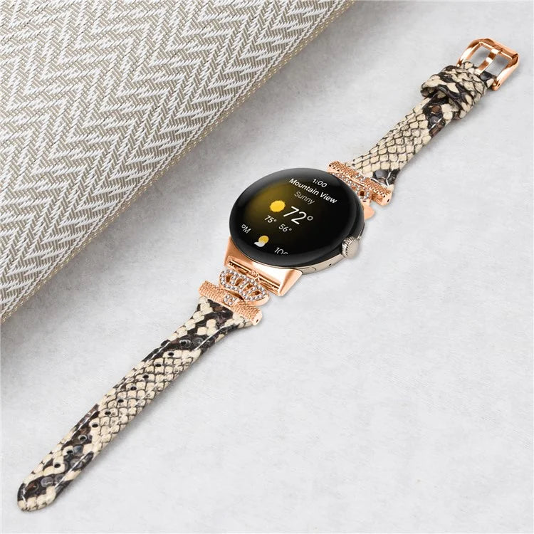 For Google Pixel Watch / Watch 2 Rose Gold Buckle Watch Band Strap with Crown-Shape Connector