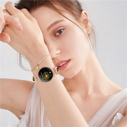 For Google Pixel Watch / Watch 2 Rose Gold Buckle Watch Band Strap with Crown-Shape Connector