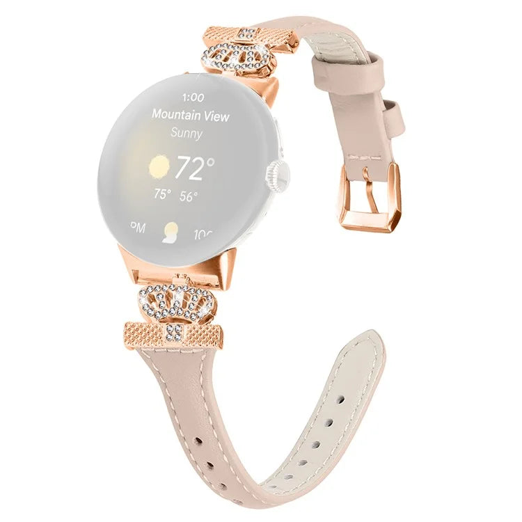 For Google Pixel Watch / Watch 2 Rose Gold Buckle Watch Band Strap with Crown-Shape Connector