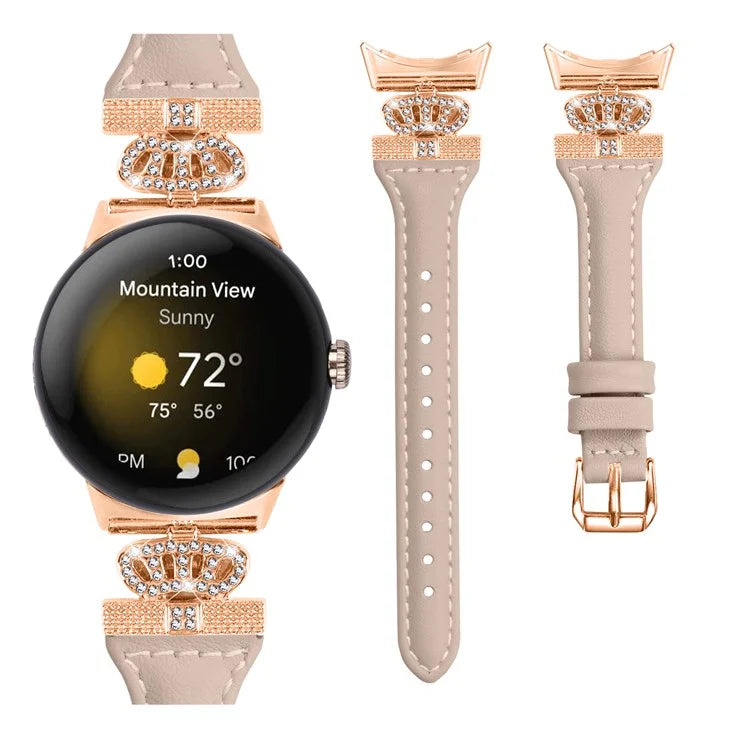 For Google Pixel Watch / Watch 2 Rose Gold Buckle Watch Band Strap with Crown-Shape Connector