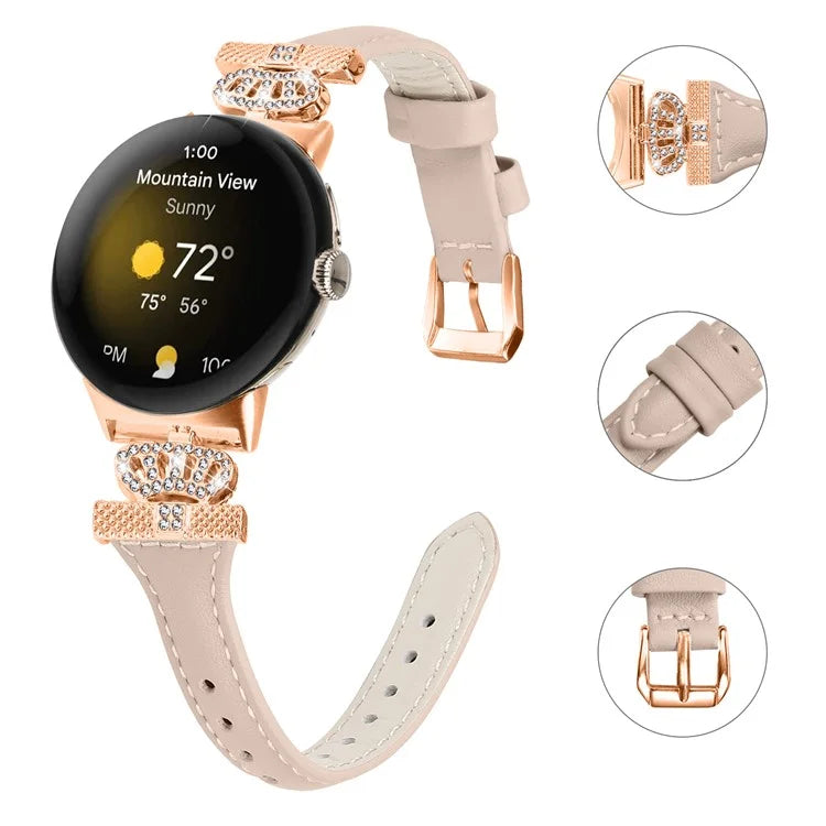 For Google Pixel Watch / Watch 2 Rose Gold Buckle Watch Band Strap with Crown-Shape Connector