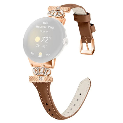 For Google Pixel Watch / Watch 2 Rose Gold Buckle Watch Band Strap with Crown-Shape Connector