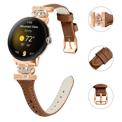 For Google Pixel Watch / Watch 2 Rose Gold Buckle Watch Band Strap with Crown-Shape Connector