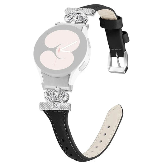 For Samsung Galaxy Watch6 44mm / Watch6 Classic 43mm / 47mm Watch Band Silver Buckle Leather Watch Strap