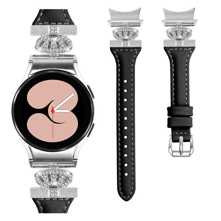 For Samsung Galaxy Watch6 44mm / Watch6 Classic 43mm / 47mm Watch Band Silver Buckle Leather Watch Strap