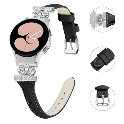 For Samsung Galaxy Watch6 44mm / Watch6 Classic 43mm / 47mm Watch Band Silver Buckle Leather Watch Strap
