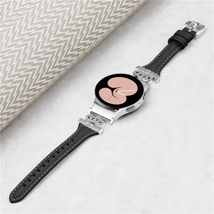 For Samsung Galaxy Watch6 44mm / Watch6 Classic 43mm / 47mm Watch Band Silver Buckle Leather Watch Strap