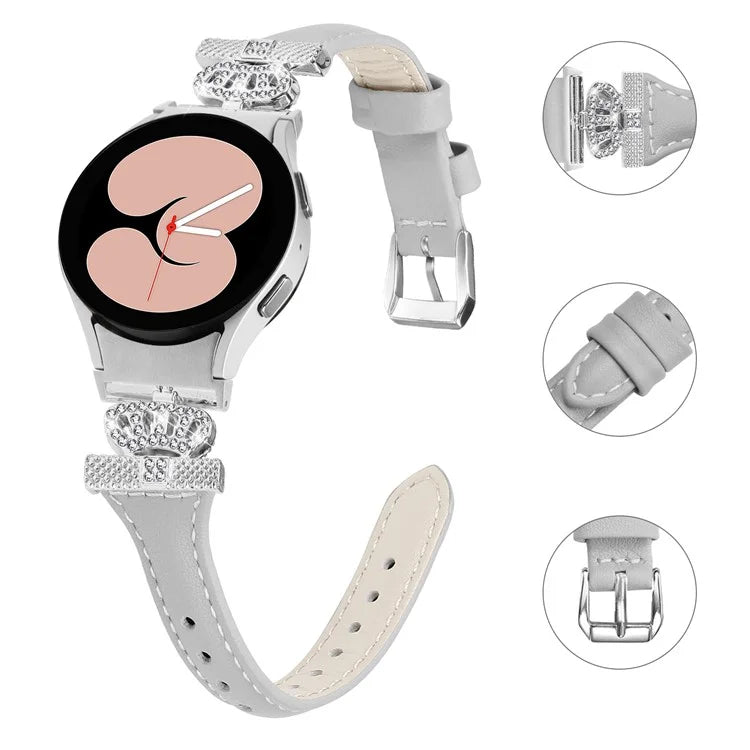 For Samsung Galaxy Watch6 44mm / Watch6 Classic 43mm / 47mm Watch Band Silver Buckle Leather Watch Strap