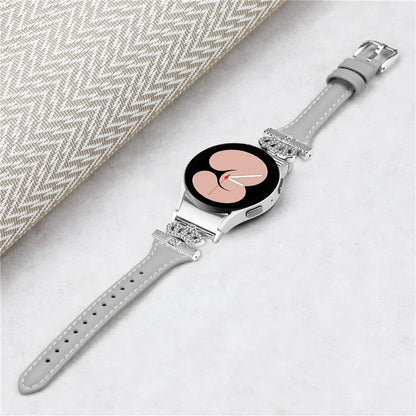 For Samsung Galaxy Watch6 44mm / Watch6 Classic 43mm / 47mm Watch Band Silver Buckle Leather Watch Strap
