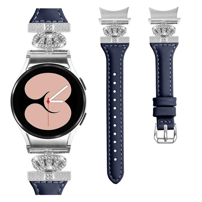 For Samsung Galaxy Watch6 44mm / Watch6 Classic 43mm / 47mm Watch Band Silver Buckle Leather Watch Strap