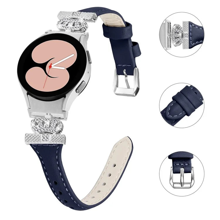 For Samsung Galaxy Watch6 44mm / Watch6 Classic 43mm / 47mm Watch Band Silver Buckle Leather Watch Strap