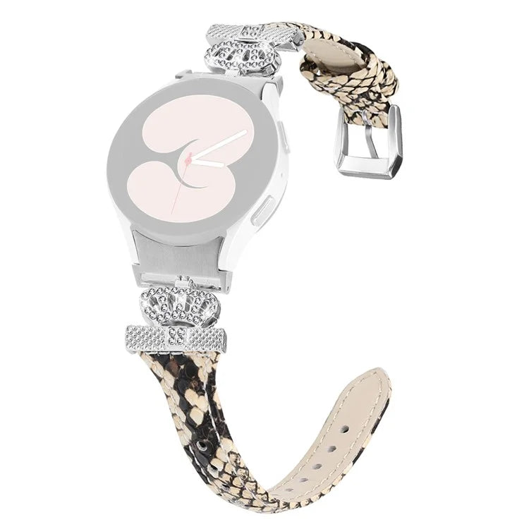 For Samsung Galaxy Watch6 44mm / Watch6 Classic 43mm / 47mm Watch Band Silver Buckle Leather Watch Strap