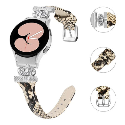 For Samsung Galaxy Watch6 44mm / Watch6 Classic 43mm / 47mm Watch Band Silver Buckle Leather Watch Strap