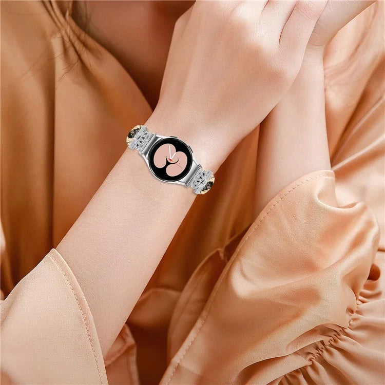 For Samsung Galaxy Watch6 44mm / Watch6 Classic 43mm / 47mm Watch Band Silver Buckle Leather Watch Strap