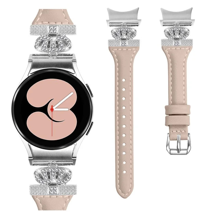 For Samsung Galaxy Watch6 44mm / Watch6 Classic 43mm / 47mm Watch Band Silver Buckle Leather Watch Strap