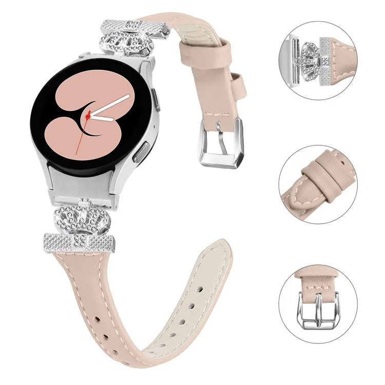 For Samsung Galaxy Watch6 44mm / Watch6 Classic 43mm / 47mm Watch Band Silver Buckle Leather Watch Strap