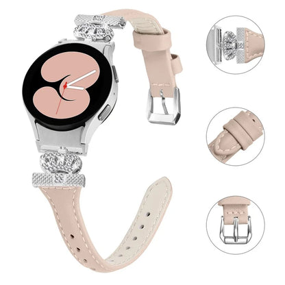 For Samsung Galaxy Watch6 44mm / Watch6 Classic 43mm / 47mm Watch Band Silver Buckle Leather Watch Strap