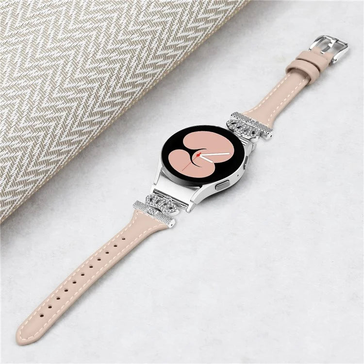 For Samsung Galaxy Watch6 44mm / Watch6 Classic 43mm / 47mm Watch Band Silver Buckle Leather Watch Strap