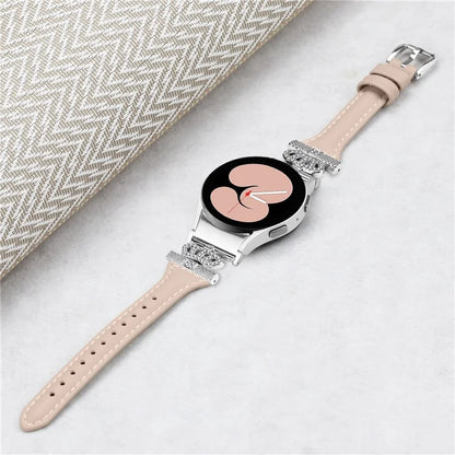 For Samsung Galaxy Watch6 44mm / Watch6 Classic 43mm / 47mm Watch Band Silver Buckle Leather Watch Strap