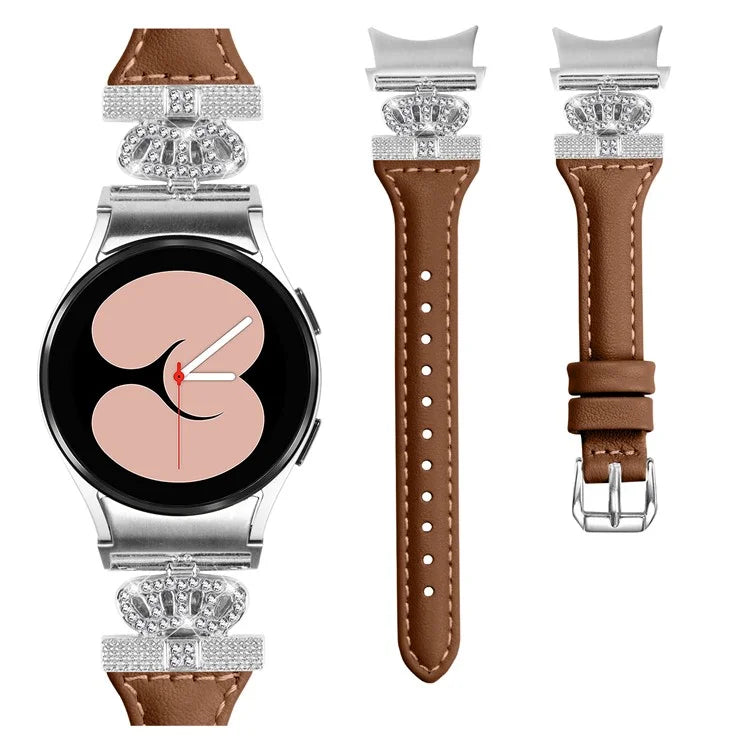 For Samsung Galaxy Watch6 44mm / Watch6 Classic 43mm / 47mm Watch Band Silver Buckle Leather Watch Strap