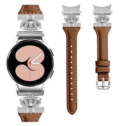 For Samsung Galaxy Watch6 44mm / Watch6 Classic 43mm / 47mm Watch Band Silver Buckle Leather Watch Strap