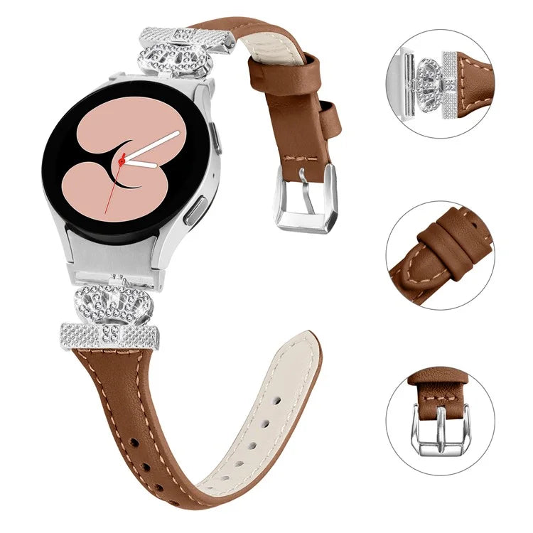 For Samsung Galaxy Watch6 44mm / Watch6 Classic 43mm / 47mm Watch Band Silver Buckle Leather Watch Strap
