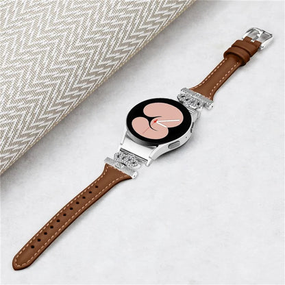 For Samsung Galaxy Watch6 44mm / Watch6 Classic 43mm / 47mm Watch Band Silver Buckle Leather Watch Strap