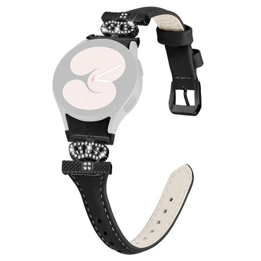 For Samsung Galaxy Watch6 44mm / Watch6 Classic 43mm / 47mm Leather Watchband Black Buckle Watch Strap