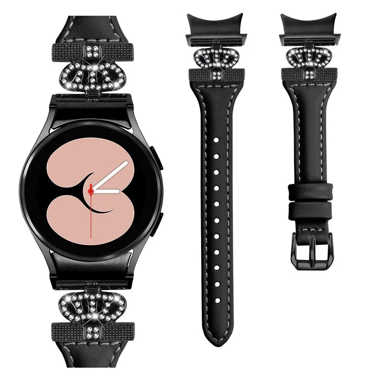 For Samsung Galaxy Watch6 44mm / Watch6 Classic 43mm / 47mm Leather Watchband Black Buckle Watch Strap